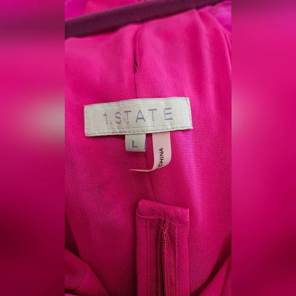 1 State Ruffled Midi Sleeveless Peplum Cocktail V-Neck Dress in Fuchsia Size Lg - Picture 6 of 9